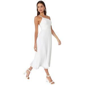 Lulus Asymmetrical Pleated Midi Dress Womens XS White One Shoulder Wondrous Muse